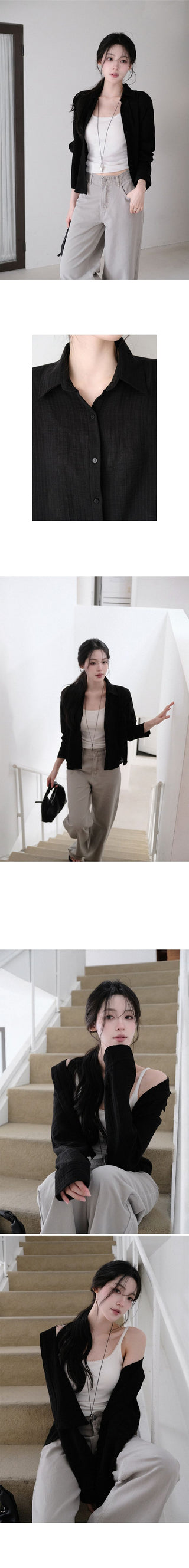 [3 colors] Semi-Cropped Shirt
