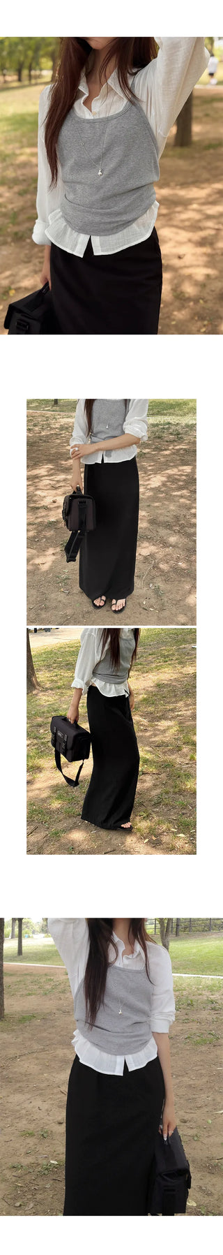 [3 colors] Semi-Cropped Shirt