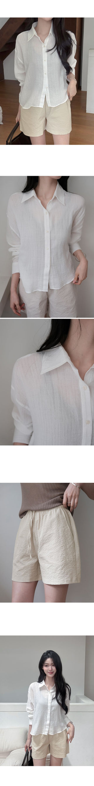 [3 colors] Semi-Cropped Shirt