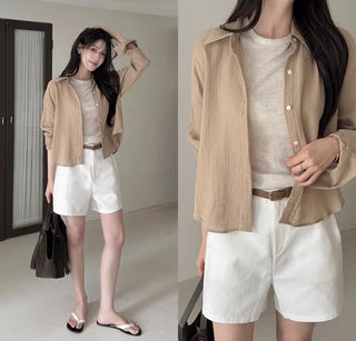 [3 colors] Semi-Cropped Shirt