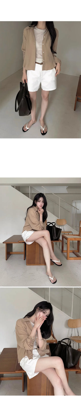 [3 colors] Semi-Cropped Shirt