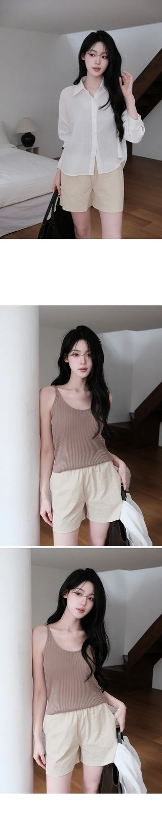 [3 colors] Semi-Cropped Shirt