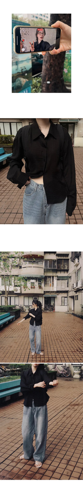 [3 colors] Semi-Cropped Shirt