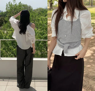 [3 colors] Semi-Cropped Shirt