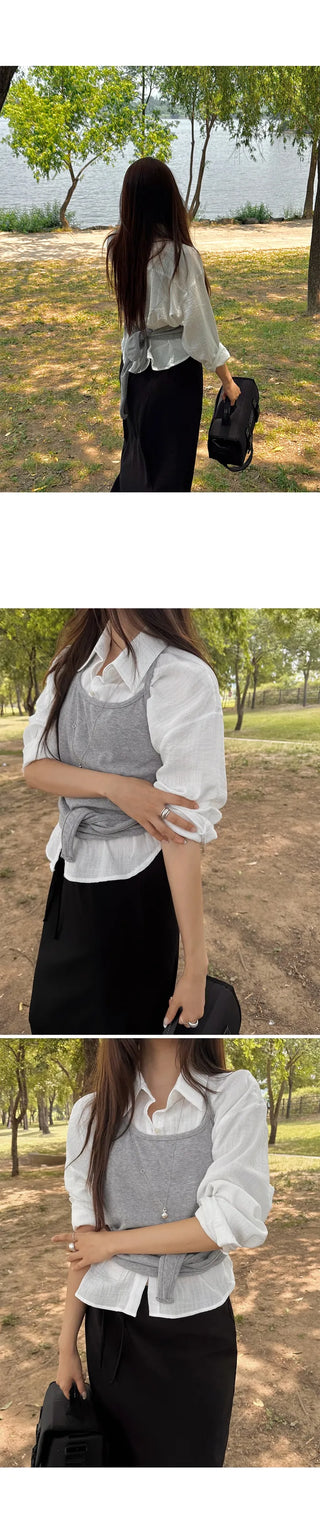 [3 colors] Semi-Cropped Shirt