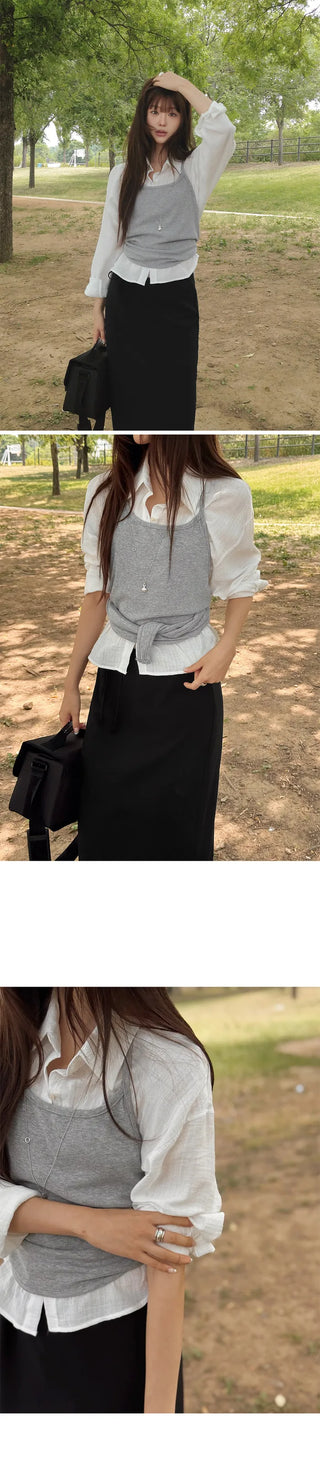 [3 colors] Semi-Cropped Shirt