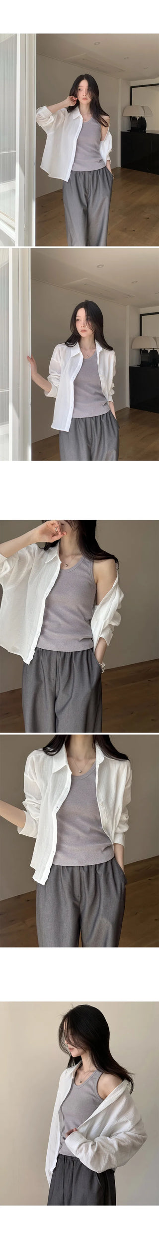 [3 colors] Semi-Cropped Shirt