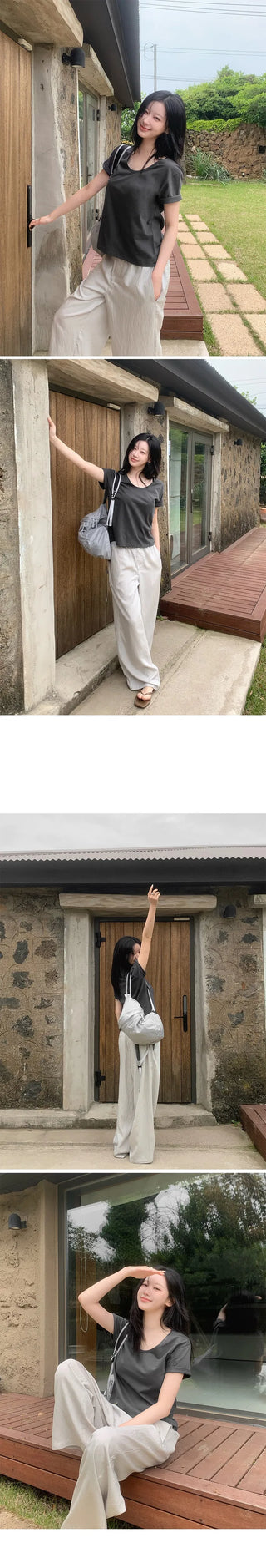 [5 colors] Essential Semi U-neck Short Sleeve T-shirt