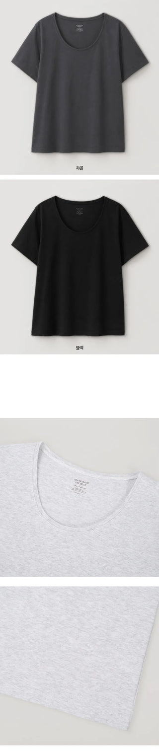 [5 colors] Essential Semi U-neck Short Sleeve T-shirt