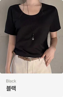 [5 colors] Essential Semi U-neck Short Sleeve T-shirt