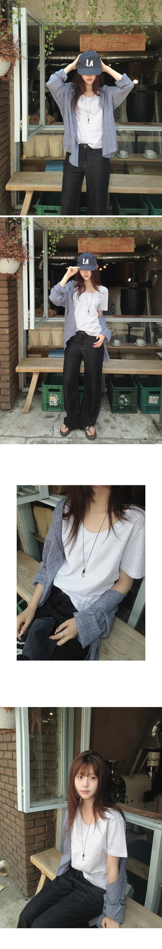 [5 colors] Essential Semi U-neck Short Sleeve T-shirt