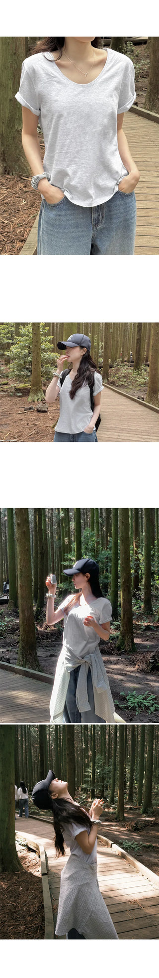 [5 colors] Essential Semi U-neck Short Sleeve T-shirt