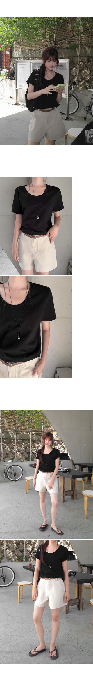 [5 colors] Essential Semi U-neck Short Sleeve T-shirt