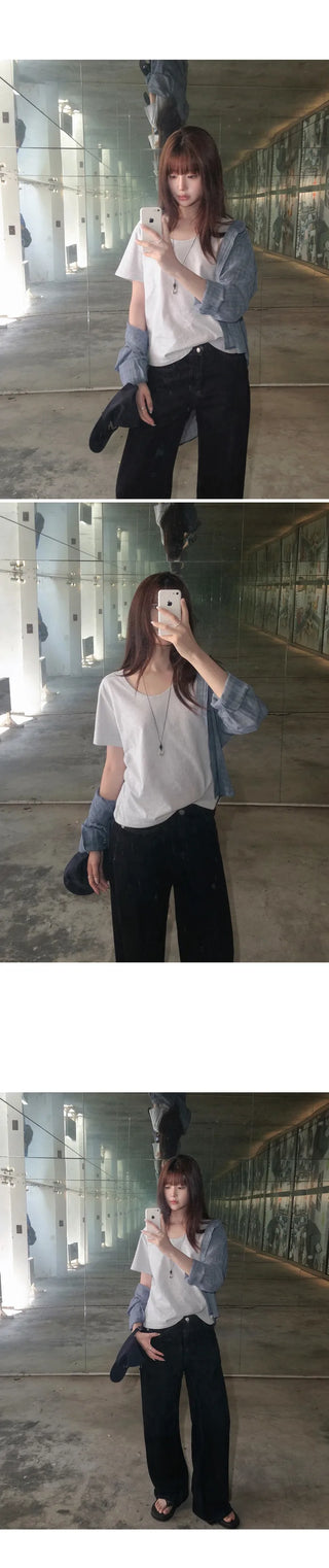 [5 colors] Essential Semi U-neck Short Sleeve T-shirt