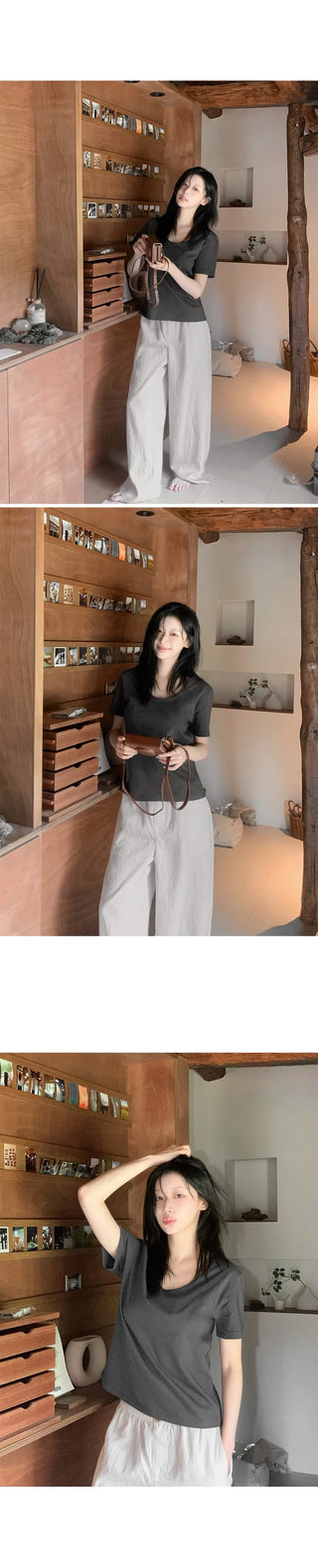 [5 colors] Essential Semi U-neck Short Sleeve T-shirt
