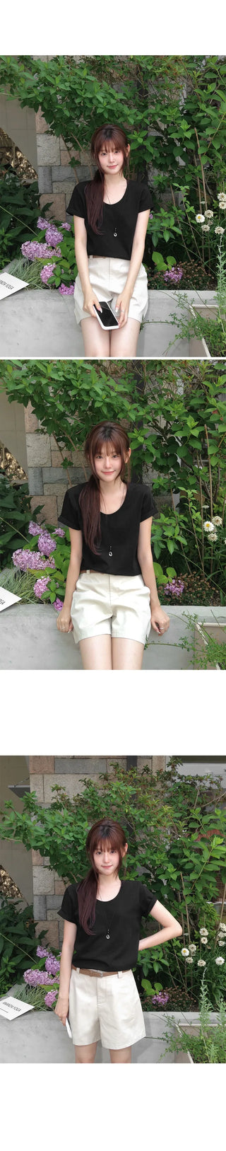 [5 colors] Essential Semi U-neck Short Sleeve T-shirt
