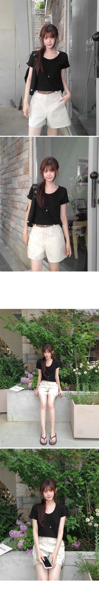 [5 colors] Essential Semi U-neck Short Sleeve T-shirt