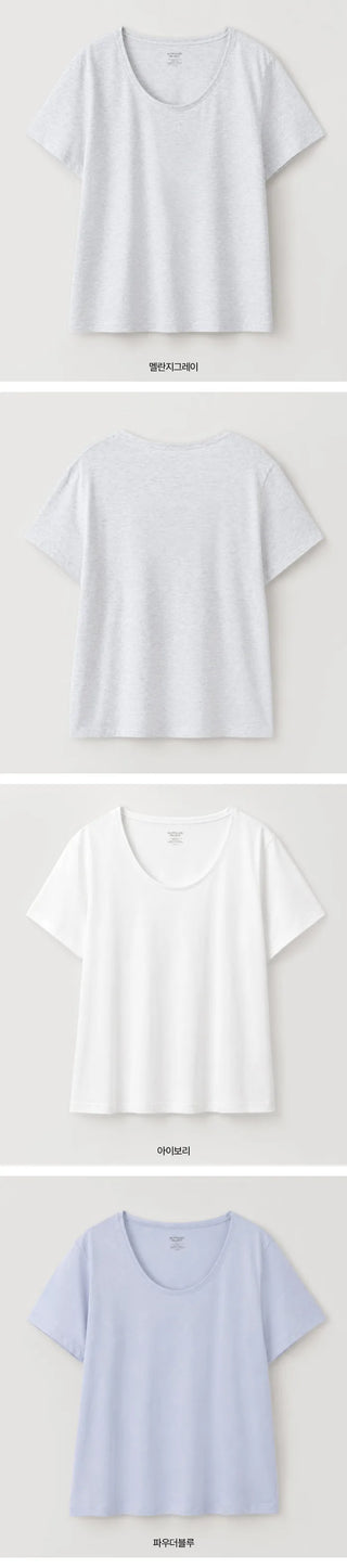 [5 colors] Essential Semi U-neck Short Sleeve T-shirt