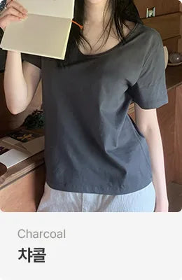 [5 colors] Essential Semi U-neck Short Sleeve T-shirt