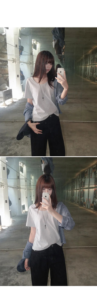 [5 colors] Essential Semi U-neck Short Sleeve T-shirt