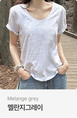 [5 colors] Essential Semi U-neck Short Sleeve T-shirt