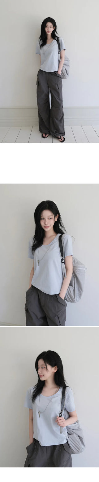[5 colors] Essential Semi U-neck Short Sleeve T-shirt