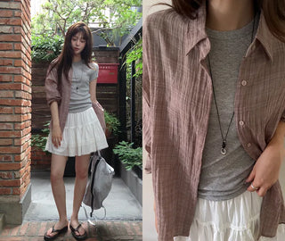 [3 colors] Brushed Summer Tencel Check Shirt