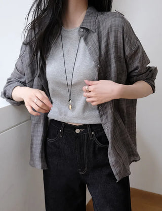 [3 colors] Brushed Summer Tencel Check Shirt