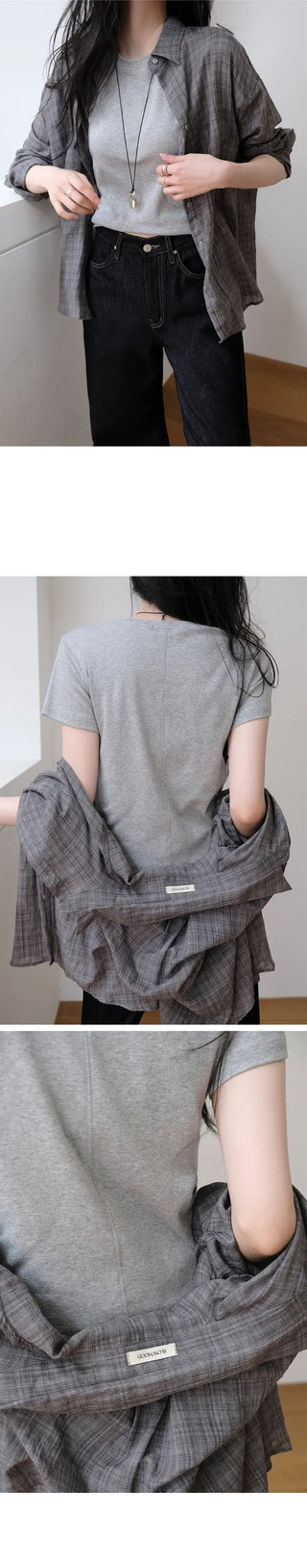[3 colors] Brushed Summer Tencel Check Shirt