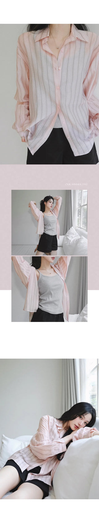 [3 colors] Watery Tencel Stripe Soft Shirt