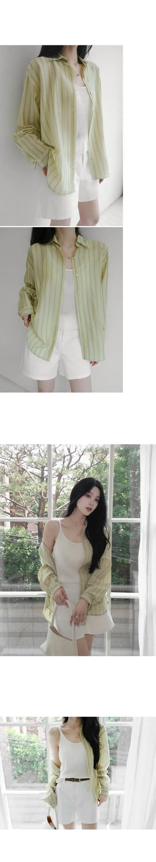 [3 colors] Watery Tencel Stripe Soft Shirt