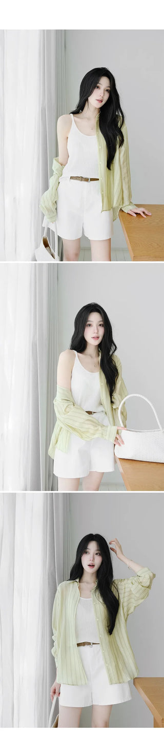 [3 colors] Watery Tencel Stripe Soft Shirt