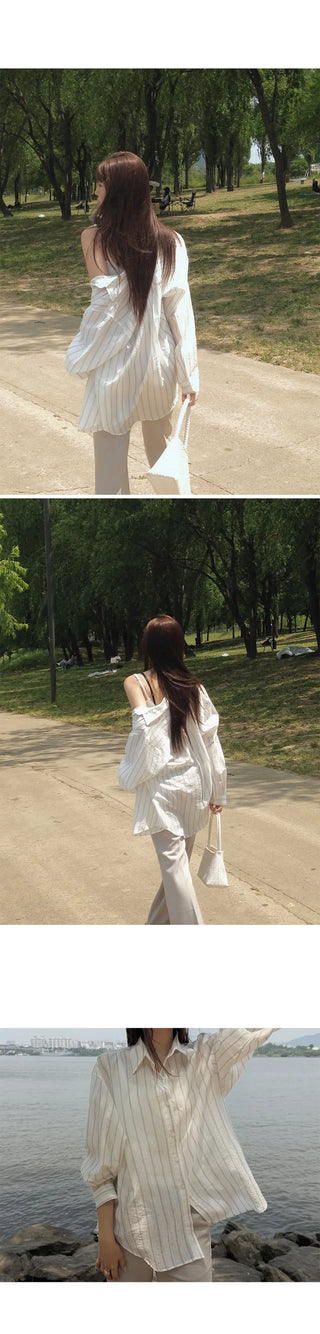 [3 colors] Watery Tencel Stripe Soft Shirt