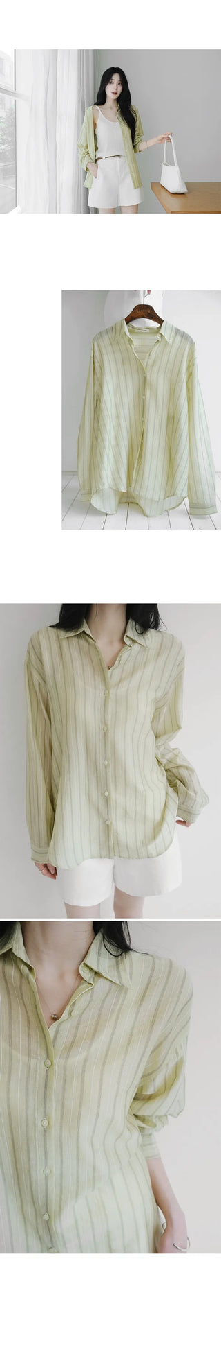 [3 colors] Watery Tencel Stripe Soft Shirt