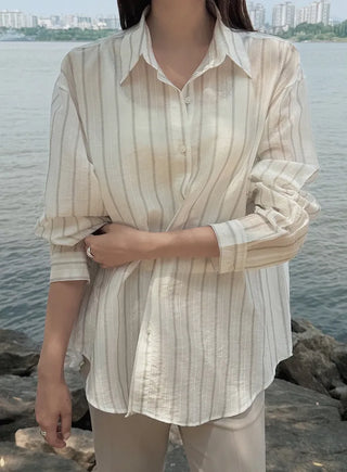 [3 colors] Watery Tencel Stripe Soft Shirt