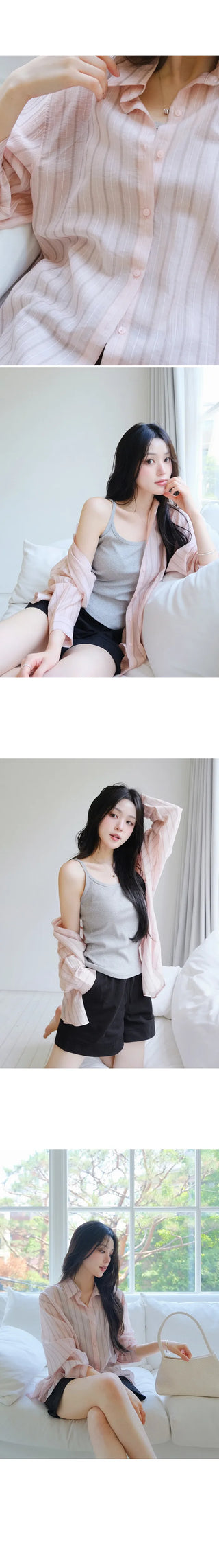 [3 colors] Watery Tencel Stripe Soft Shirt
