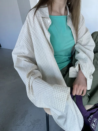 [4 colors] Square check shirt