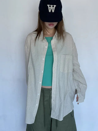 [4 colors] Square check shirt