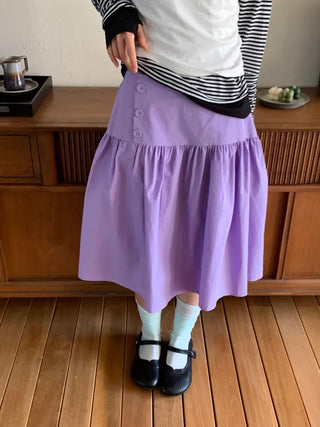 [3 colors] Side Button Midi Skirt