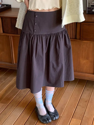 [3 colors] Side Button Midi Skirt