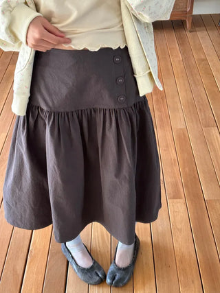 [3 colors] Side Button Midi Skirt