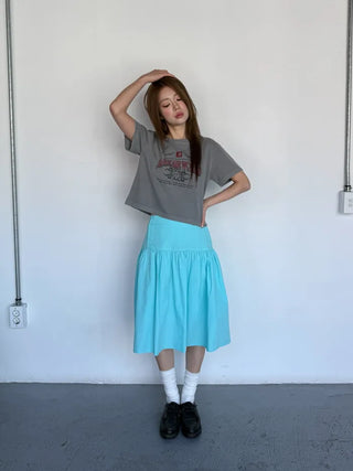 [3 colors] Side Button Midi Skirt