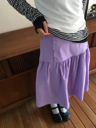 [3 colors] Side Button Midi Skirt