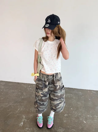 [4 colors] Zippered Bermuda Cargo Pants