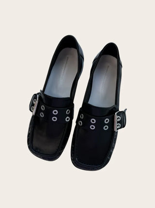 Square belt buckle loafers