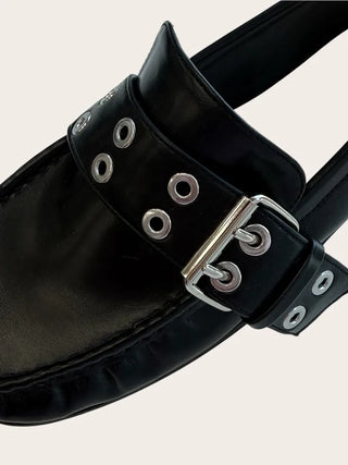 Square belt buckle loafers