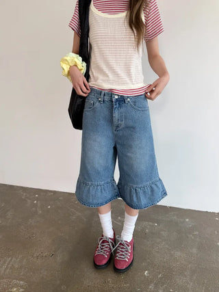 Denim frill Bermuda shorts