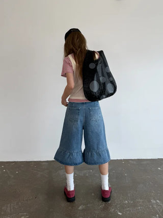 Denim frill Bermuda shorts