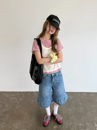 Denim frill Bermuda shorts