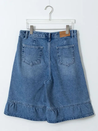 Denim frill Bermuda shorts